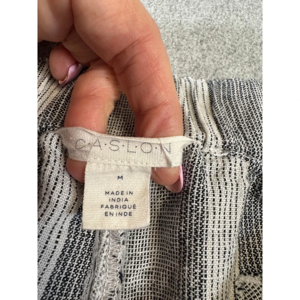 Caslon‎ Linen Blend Wide Leg Cropped Pants Womens Medium Striped Elastic Waist